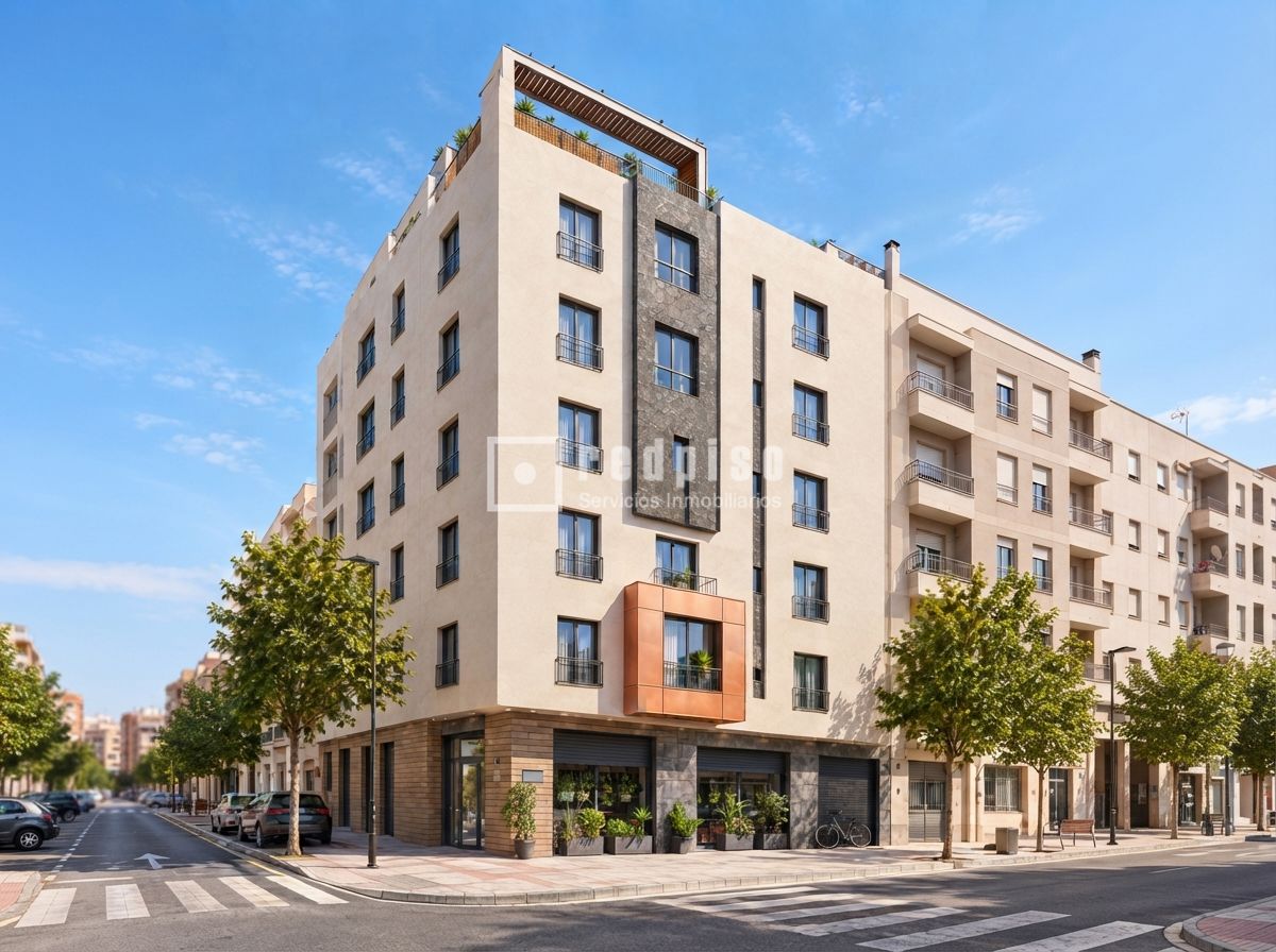 Infografía de la fachada de Calle Sevilla 21, un edificio en esquina de La Trinidad, en Málaga.